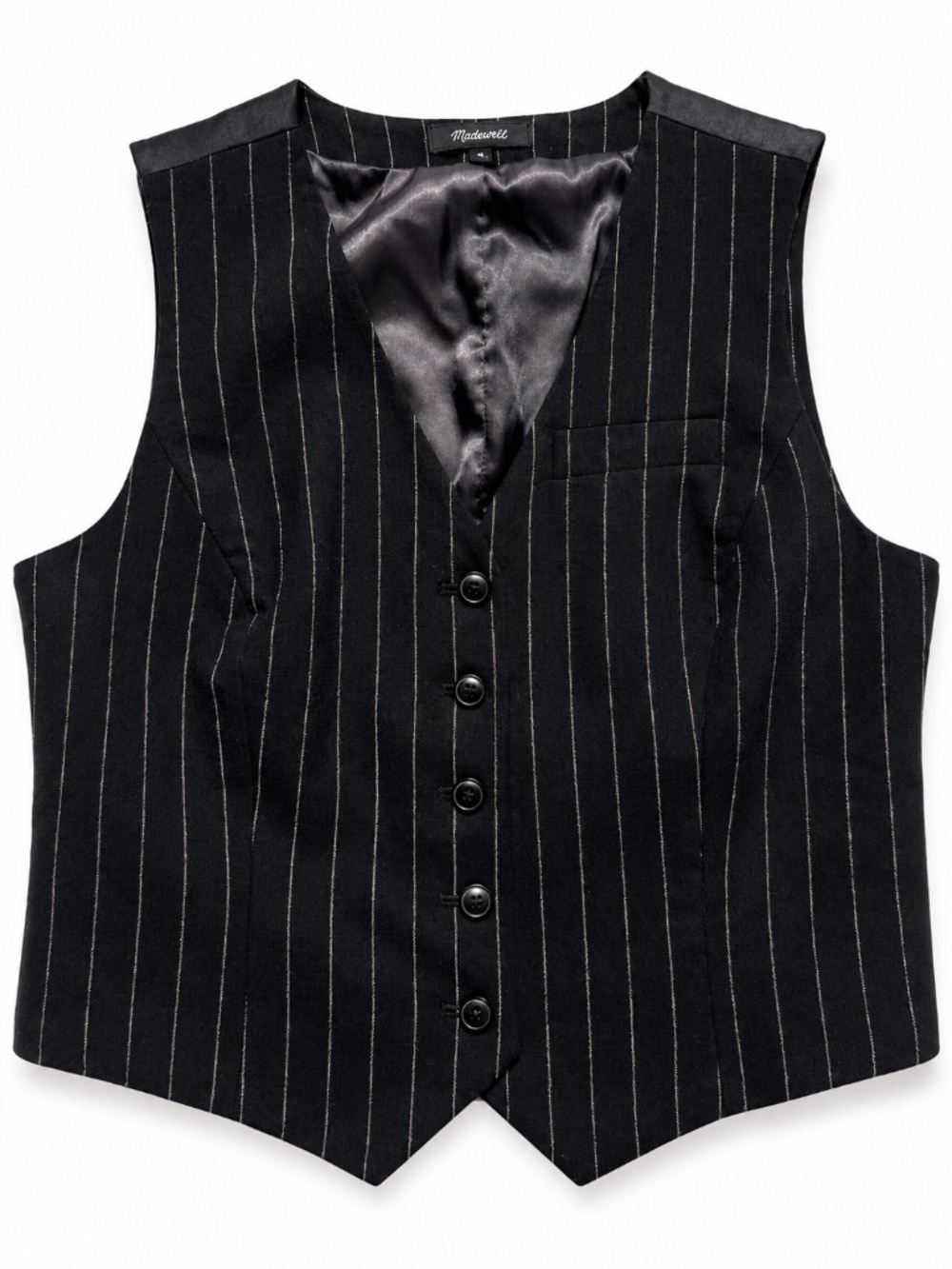 Madewell Black Pinstripe Wool Blend Tailored Vest Size 4